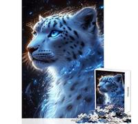 Puzzle per adulti da 1000 pezzi,leopardo delle nevi con bagliore blu,giocattolo educativo,regalo di compleanno,giochi rilassanti con poster abbinato e quiz,dimensioni del foglio 38x26cm