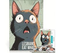 Puzzle per adulti da 1000 pezzi "Lesbiche mangiano cosa?" Meme Gatto Gioco pratico ma divertente e umoristico Lista dei desideri con Babbo Natale 38x52cm