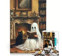 Puzzle per adulti da 1000 pezzi, "Lettura spettrale accanto al camino", gioco rompicapo, difficile, ideale come regalo per tutta la famiglia 50x75cm