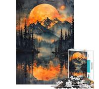 Puzzle per adulti da 1000 pezzi Luna arancione sopra le montagne gioco antistress da 1000 pezzi migliora la memoria compleanno e Natale (75x50cm)