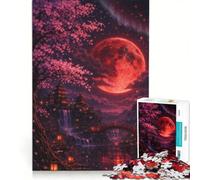 Puzzle per adulti da 1000 pezzi "Luna di sangue sulla valle dei ciliegi", giocattolo fai-da-te, migliora la memoria, ideale come regalo per tutta la famiglia 50x75cm