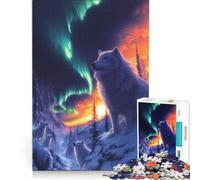 Puzzle per adulti da 1000 pezzi "Lupi sotto l'aurora boreale" gioco rompicapo difficile ideale come regalo per tutta la famiglia 38x52cm