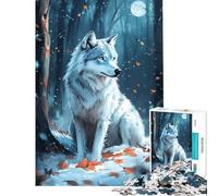 Puzzle per adulti da 1000 pezzi Lupo al chiaro di luna nella neve ideale per adolescenti perfetto per passare il tempo durante le vacanze come regalo di compleanno o di Natale 50x75cm