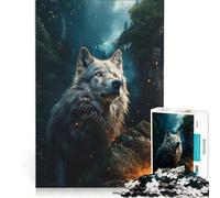 Puzzle per adulti da 1000 pezzi Lupo bianco nel fuoco e nella nebbia giocattolo antistress interazione genitore-figlio compleanni e altre occasioni 38x52cm