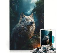 Puzzle per adulti da 1000 pezzi: Lupo bianco nel fuoco e nella nebbia gioco rompicapo difficile ideale come regalo per tutta la famiglia 50x75cm
