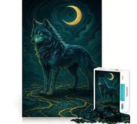 Puzzle per adulti da 1000 pezzi,Lupo blu sotto la luna crescente,dai bordi puliti,gioco di costruzione che favorisce la concentrazione,divertimento a ritmo lento,regalo di Natale per il tempo libero