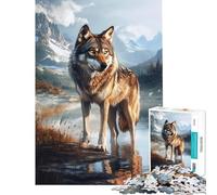 Puzzle per adulti da 1000 pezzi Lupo in riva al lago sfida per l'intelligenza giocattolo avvincente gioco pratico difficile regalo di compleanno (dimensioni 38x26cm)