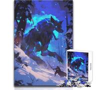 Puzzle per adulti da 1000 pezzi Lupo infuocato nella foresta innevata Gioco di svago rilassante e tranquillo Ideale per il taglio preciso Giocattolo artigianale Dimensioni 38x26cm