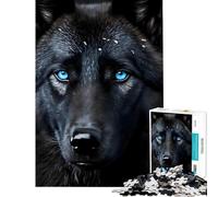 Puzzle per adulti da 1000 pezzi Lupo nero dagli occhi blu gioco rompicapo educativo regalo di compleanno per donne (dimensioni 75x50cm)