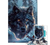 Puzzle per adulti da 1000 pezzi Lupo nero selvaggio nella neve Giocattolo educativo rompicapo per tutta la famiglia donne e uomini (dimensioni 50x75cm)