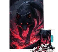 Puzzle per adulti da 1000 pezzi Lupo nero tra le fiamme Puzzle da 1000 pezzi Giocattolo fai da te Un'opera d'arte Gioco stimolante e divertente per tutta la famiglia (50x75cm)