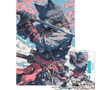 Puzzle per adulti da 1000 pezzi Lupo Samurai sotto i ciliegi in fiore giocattolo antistress divertente e spiritoso regalo di Natale o compleanno (dimensioni 38x52cm)