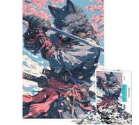 Puzzle per adulti da 1000 pezzi: Lupo Samurai sotto i ciliegi in fiore Gioco rompicapo per tutta la famiglia compleanno e Natale (dimensioni 50x75cm)
