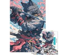 Puzzle per adulti da 1000 pezzi: Lupo Samurai sotto i ciliegi in fiore Puzzle per adulti gioco di analisi e logica per tutta la famiglia ideale come regalo (dimensioni 38x26cm)