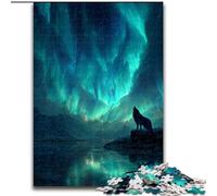 Puzzle per adulti da 1000 pezzi, lupo sotto l'aurora boreale, aiuta il cervello a esercitare i giocattoli avvincenti per coltivare la pazienza, decorazione perfetta (dimensioni 50x75cm)