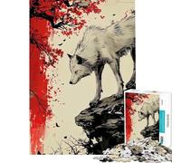 Puzzle per adulti da 1000 pezzi Lupo sulla scogliera con fogliame rosso Sfida educativa per tutta la famiglia giocattolo decorativo da parete adatto a persone dai 14 anni in su (38x26cm)