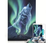 Puzzle per adulti da 1000 pezzi: Lupo ululante con aurora boreale, giocattolo educativo, da assemblare, collezione d'artista, belle arti 38x52cm