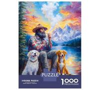 Puzzle Per Adulti Da 1000 Pezzi Man with Dogs by The Lake Puzzle Per Adolescenti Giochi Divertenti Analisi E Logica Difficile E Sfida 52x38cm/1000pcs