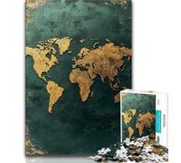 Puzzle per adulti da 1000 pezzi, mappa del mondo dorata, gioco stimolante e gioco per famiglie, regalo di compleanno, regali, arte murale 50x75cm