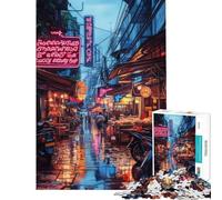 Puzzle per adulti da 1000 pezzi Mercato notturno al neon gioco pratico per adulti ideale per passare il tempo durante le vacanze regalo di compleanno regalo (dimensioni 50x75cm)
