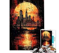 Puzzle per adulti da 1000 pezzi Metropoli cremisi︰ New York gotica al tramonto Puzzle interattivo sfida impegnativa ideale come regalo per tutta la famiglia (dimensioni 50x75cm)