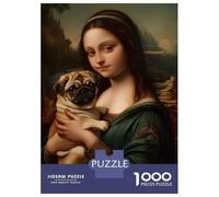 Puzzle Per Adulti Da 1000 Pezzi Mona Lisa with Pug Puzzle Per Adulti Gioco Rompicapo Un'opera D'arte Attività Divertenti A Casa 38x26cm/1000pcs