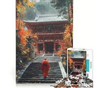 Puzzle per adulti da 1000 pezzi: Monaco che sale i gradini di un tempio in autunno Gioco rilassante migliora la memoria compleanno e Natale 38x26cm