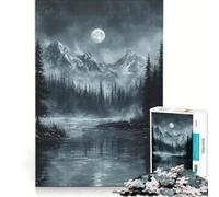 Puzzle per adulti da 1000 pezzi montagna e lago al chiaro di luna gioco educativo per divertimento in famiglia collezione d'artista belle arti 38x52cm