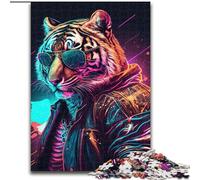 Puzzle per adulti da 1000 pezzi, motivo astratto psichedelico con tigre, impegnativo, dimensioni 26x38cm, attività divertenti da fare a casa, regalo di compleanno, regalo da viaggio