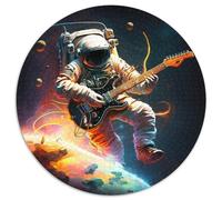 Puzzle per adulti da 1000 pezzi, motivo: astronauta che suona la chitarra, puzzle rotondo di carta, interazione familiare e regalo divertente, design astratto vibrante, 67,5x67,5 cm