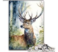 Puzzle per adulti da 1000 pezzi, motivo: cervi, acquerello, foresta, dimensioni: 50x75cm, attività per la famiglia, rompicapo, arredamento per la casa, regalo di Natale.