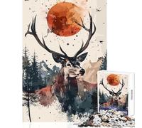 Puzzle per adulti da 1000 pezzi motivo cervo foresta sole acquerello decorazione per la casa giocattoli regalo per compleanni giochi per famiglie migliorare l'amore tra coppie dimensioni 50x75cm