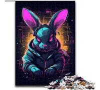 Puzzle per adulti da 1000 pezzi, motivo: coniglio colorato con musica, in legno, ideale per decorare casa e ufficio, regalo perfetto per il compleanno, 1000 pezzi(50x75cm)