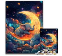 Puzzle per adulti da 1000 pezzi, motivo: elefante sulla luna, puzzle in legno, regalo perfetto per l'arredamento della casa, divertimento in famiglia, età 14+, 50x75cm