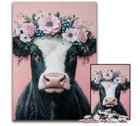 Puzzle per adulti da 1000 pezzi, motivo: fiore e mucca, puzzle in legno, antistress, per trascorrere il tempo in casa, un'opera d'arte per bambini dai 14 anni in su, 50x75cm