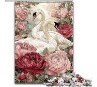 Puzzle per adulti da 1000 pezzi, motivo: fiori e cigno bianco, adatto a partire dai 14 anni, ideale come regalo per tutta la famiglia (dimensioni 26x38cm)