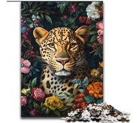 Puzzle per adulti da 1000 pezzi, motivo: fiori e leopardo, aiuta il cervello a esercitare i giocattoli che creano dipendenza e coltivano la pazienza, decorazione perfetta (dimensioni 50x75cm)