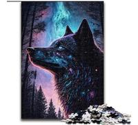 Puzzle per adulti da 1000 pezzi, motivo: foresta, cielo notturno, lupo, in cartone, ideali per decorare casa e ufficio, regalo perfetto per il compleanno (dimensioni 26x38cm).