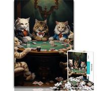 Puzzle per adulti da 1000 pezzi, motivo: gatto che gioca a poker, giocattolo educativo intellettuale decomprimente, ideale come regalo per tutta la famiglia (75x50cm)