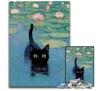 Puzzle per adulti da 1000 pezzi, motivo: gatto nero allo stagno, puzzle in legno per regali di decorazione per la casa, giocattolo stimolante per la famiglia, perfetto per le serate di gioco, 50x75cm