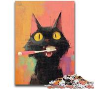 Puzzle per adulti da 1000 pezzi, motivo: gatto nero che si lava i denti, puzzle per adolescenti, gioco stimolante, ideale come regalo per tutta la famiglia (26x38cm)