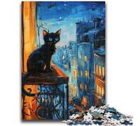 Puzzle per adulti da 1000 pezzi, motivo: gatto nero in città, giocattoli, giochi educativi, decorazioni per la casa e regali unici, antistress, 50x75cm