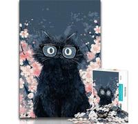 Puzzle per adulti da 1000 pezzi, motivo: gatto nero Sakura, puzzle per adulti, stimolanti giochi di attività per famiglie, giocattolo fai da te per decorazioni murali per la casa (dimensioni 38x26cm)
