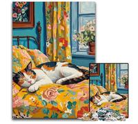 Puzzle per adulti da 1000 pezzi, motivo: gatto sul letto, design intricato per adolescenti, decorazioni fai da te e divertimento che stimola la mente, 26x38cm