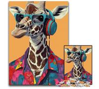 Puzzle per adulti da 1000 pezzi, motivo: giraffa che ascolta musica, sfida educativa, ideale come regalo per tutta la famiglia dai 14 anni in su, 26x38cm