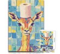 Puzzle per adulti da 1000 pezzi, motivo: giraffa con cappello di carta igienica, tranquillo e rilassante, ideale per il tempo libero, taglio preciso, giocattolo artigianale, dimensioni: 38x26cm