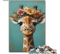 Puzzle per adulti da 1000 pezzi, motivo: giraffa e fiori, per bambini dai 14 anni in su, gioco stimolante da regalare a tutta la famiglia e agli amici (dimensioni 50x75cm)