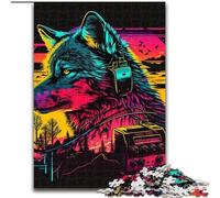 Puzzle per adulti da 1000 pezzi, motivo: lupo al neon, in legno, perfetto come decorazione fai da te o regalo di compleanno, 50x75cm Decorazione fai da te, perfetto come regalo di compleanno