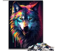 Puzzle per adulti da 1000 pezzi,motivo: lupo fantasy colorato,in legno come decorazione fai da te o regalo di compleanno,50x75cm,divertente e creativo per tutta la famiglia