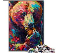 Puzzle per adulti da 1000 pezzi, motivo: orso bruno colorato in legno, perfetto come decorazione fai da te o regalo di compleanno, 50x75cm, gioco interattivo per famiglie